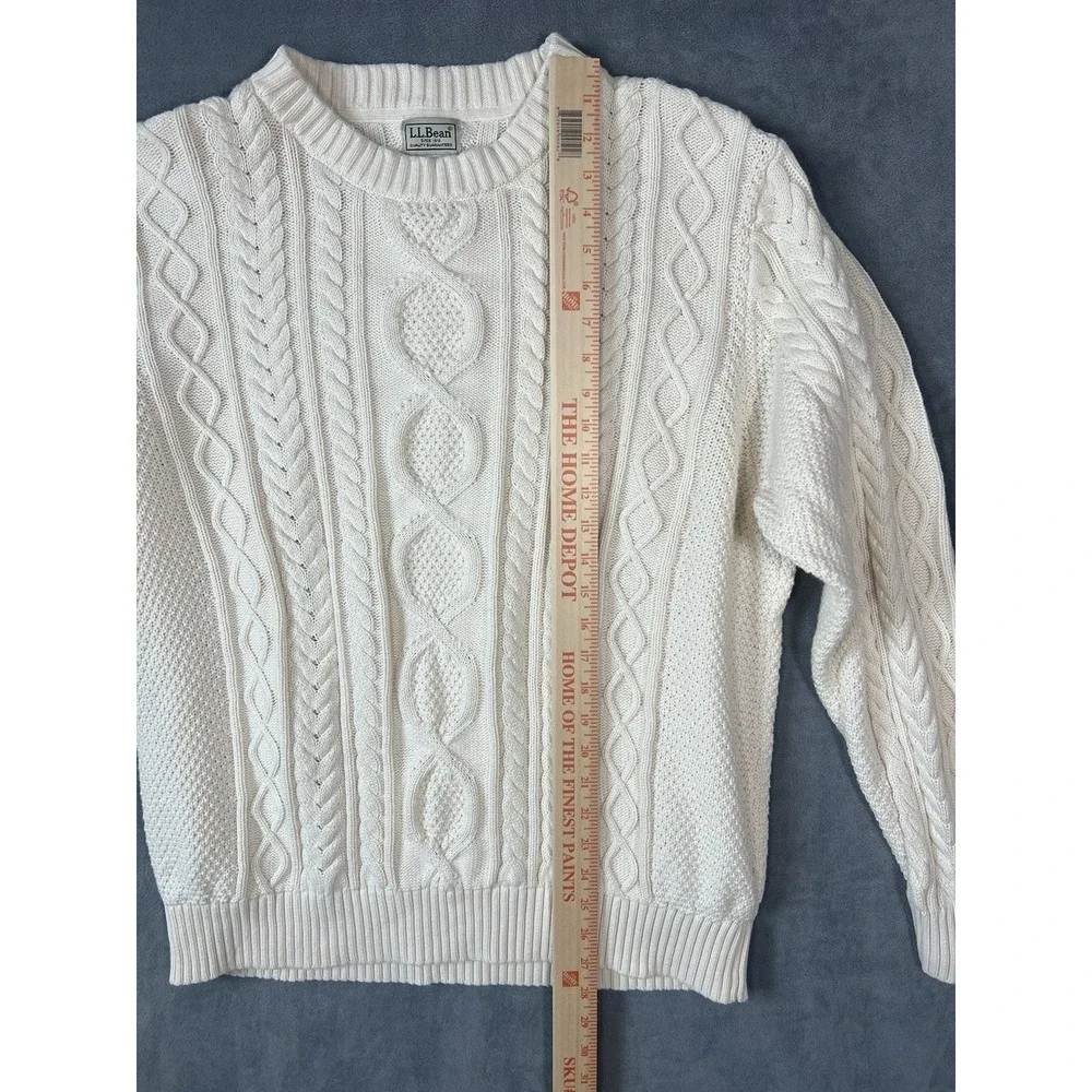 LL Bean Men's Heritage Organic Cotton Fisherman Sweater Cable Knit Sz‎ XL Cream